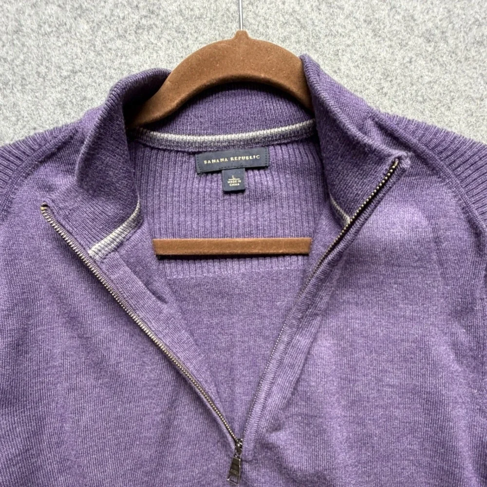 Banana Republic Mens Purple Merino Wool Blend 1/4 Zip Sweater Large Mock Neck